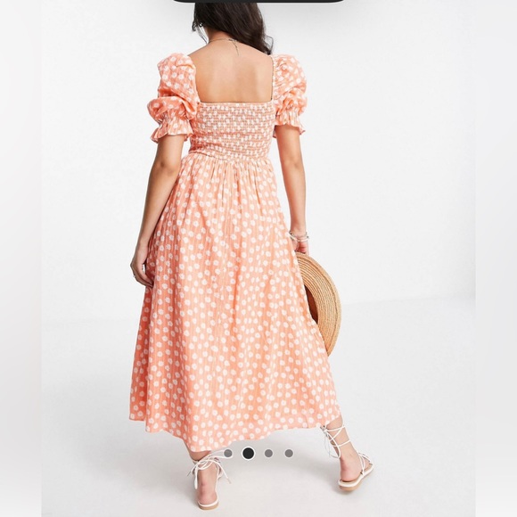 New Look shirred tiered midi in orange pattern size 4 worn once - Picture 5 of 9